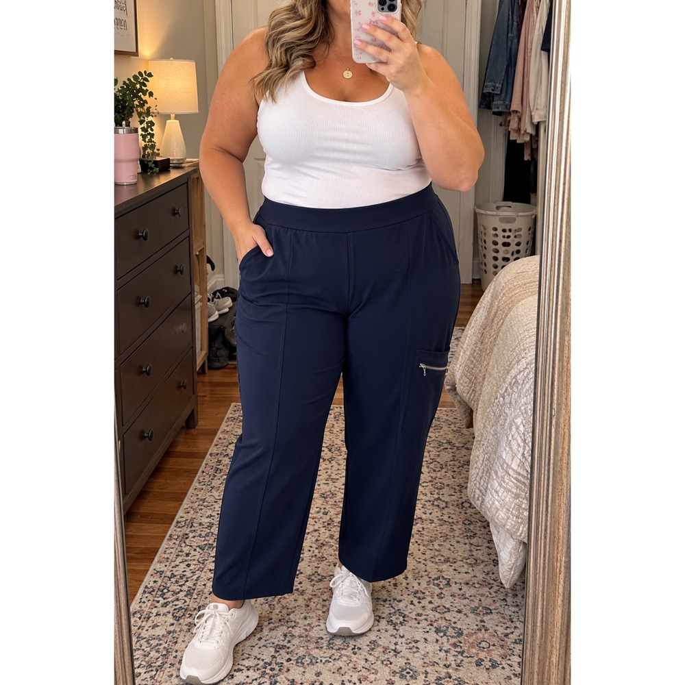 Susan Graver Smart Ponte Cargo Crop Pants 2X Petite Navy NWOT Pull On